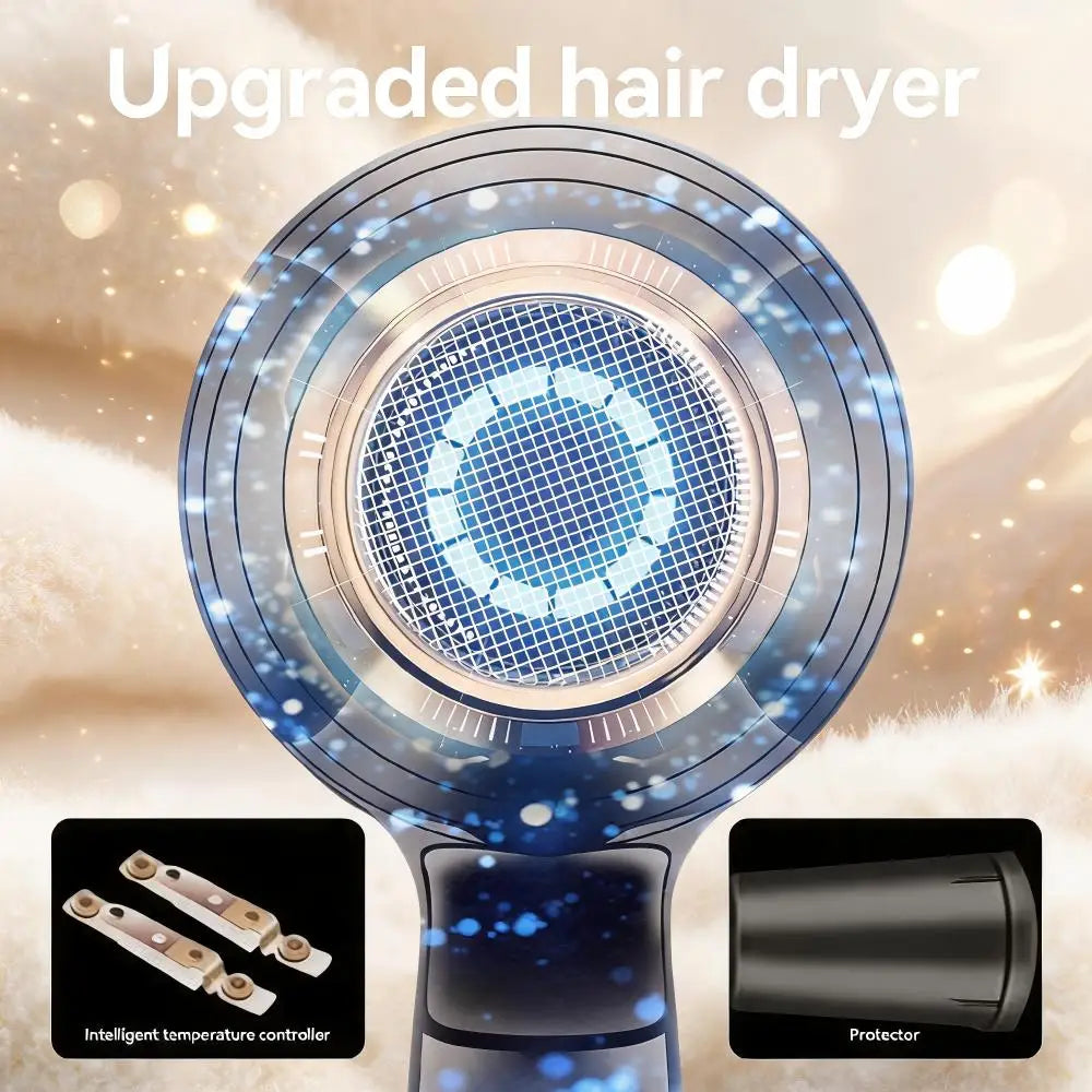 1800W Ionic Hair Dryer with 6 Speed Settings, Overheat Protection and Nozzle, Black and Gold