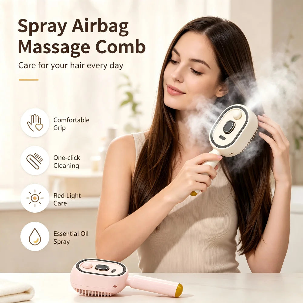 Electric Spray Hair Brush with Self-Cleaning Bristles, USB-C Rechargeable Detangling Comb