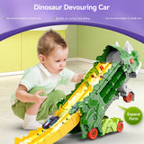 Dinosaur Swallowing Car Triceratops Slide Track Ejection Toy with 4 Alloy Cars for Boys and Girls Aged 4-6
