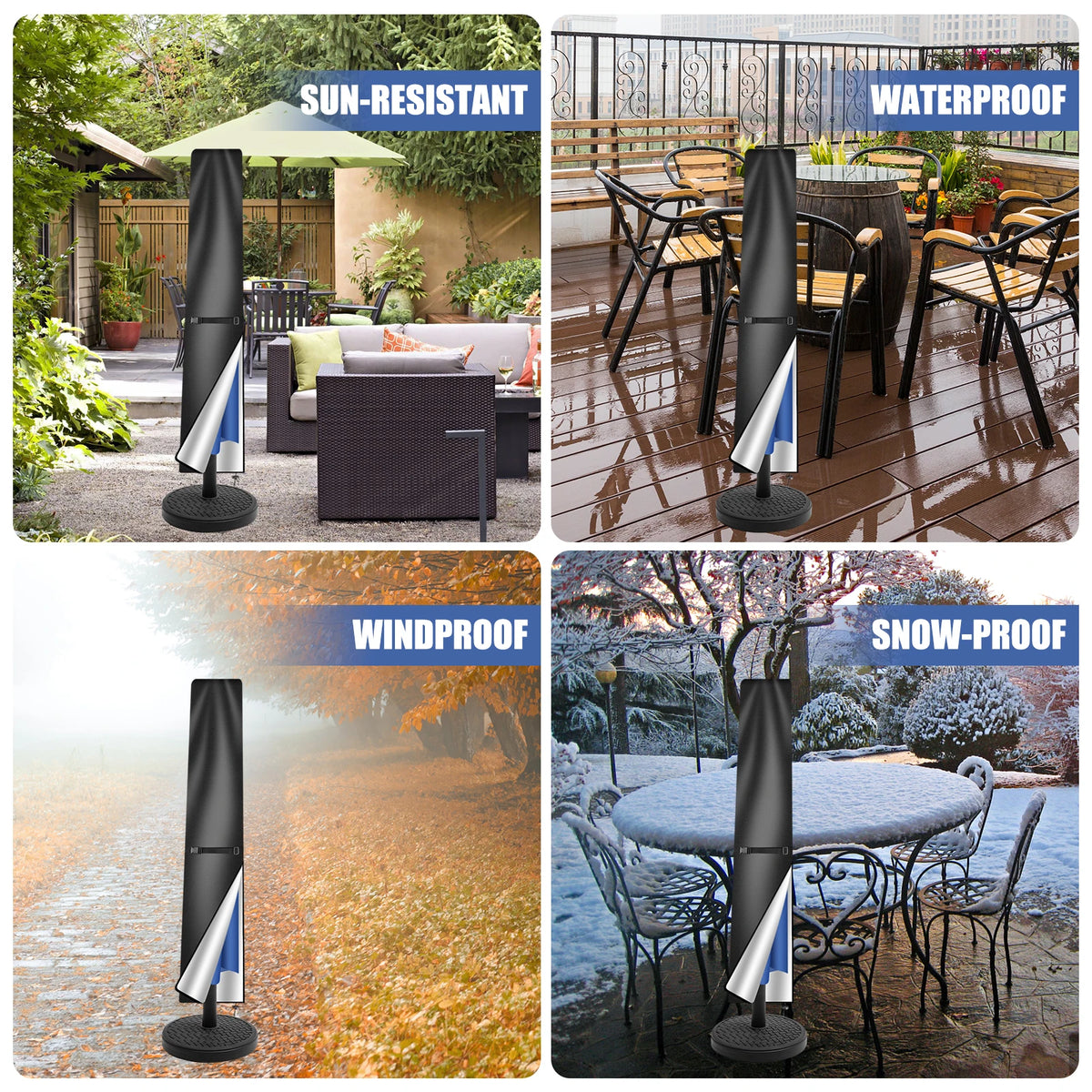 Umbrella Cover for Outdoor Parasols, 210D Oxford Fabric, Waterproof Windproof Anti-UV Garden Parasol Protector