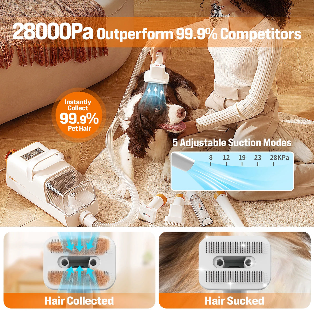 3 in 1 Pet Grooming Vacuum Kit Dog Dryer and Hair Clipper 2L Capacity UK Plug Hot and Cold Air