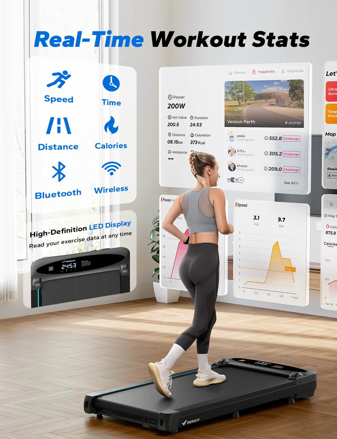 MERACH Under Desk Walking Pad Treadmill 2.75HP 265lbs Capacity Magnetic Remote LED Display Non-Assembly Black
