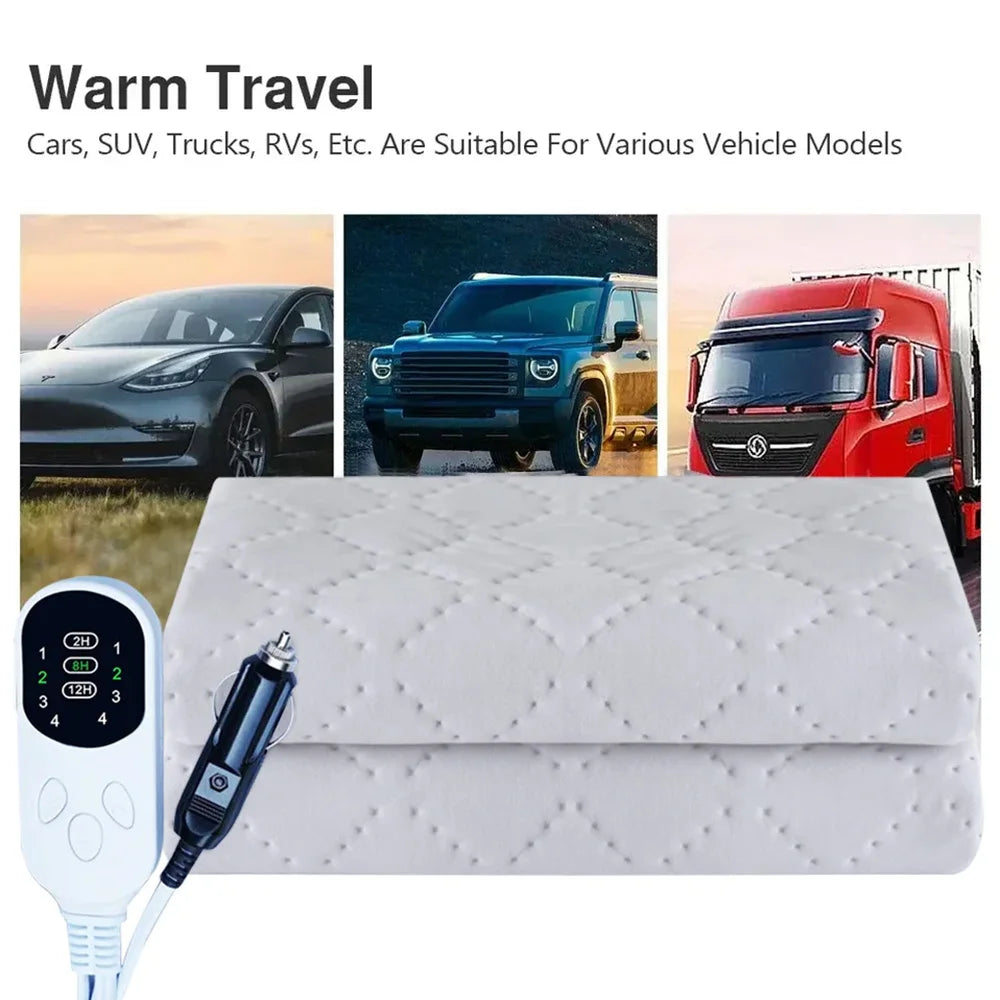 12V Heated Car Blanket 150 x 120cm with Timer, Machine Washable Electric Travel Throw