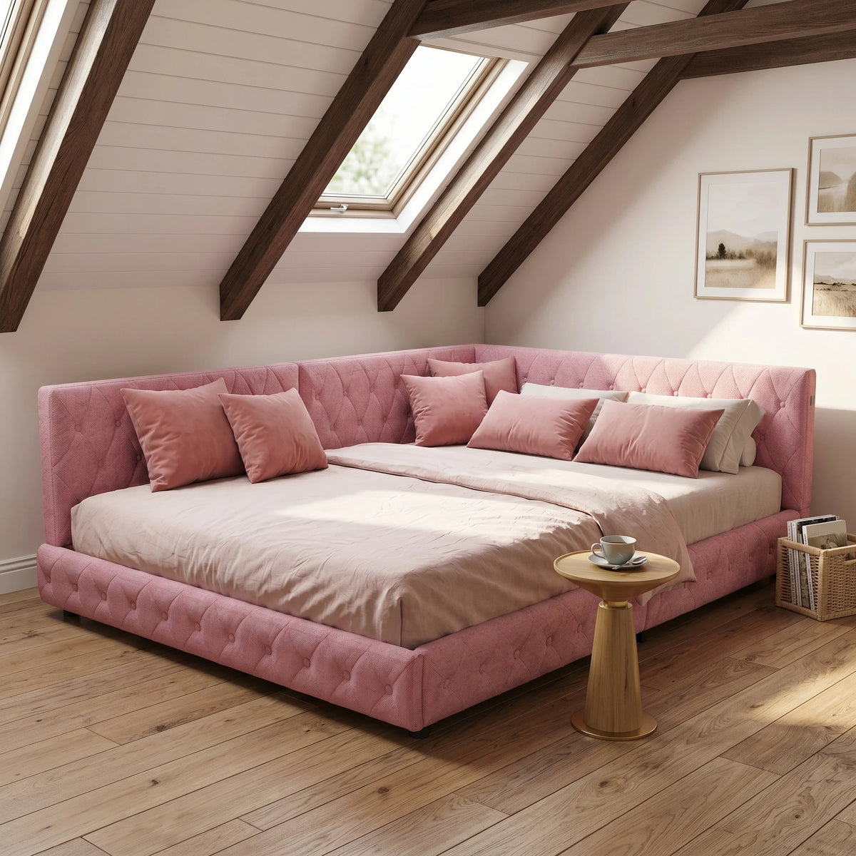135 x 190cm Upholstered Bed Frame with LED Lighting & USB Charging, Teddy Fleece, Pink or White