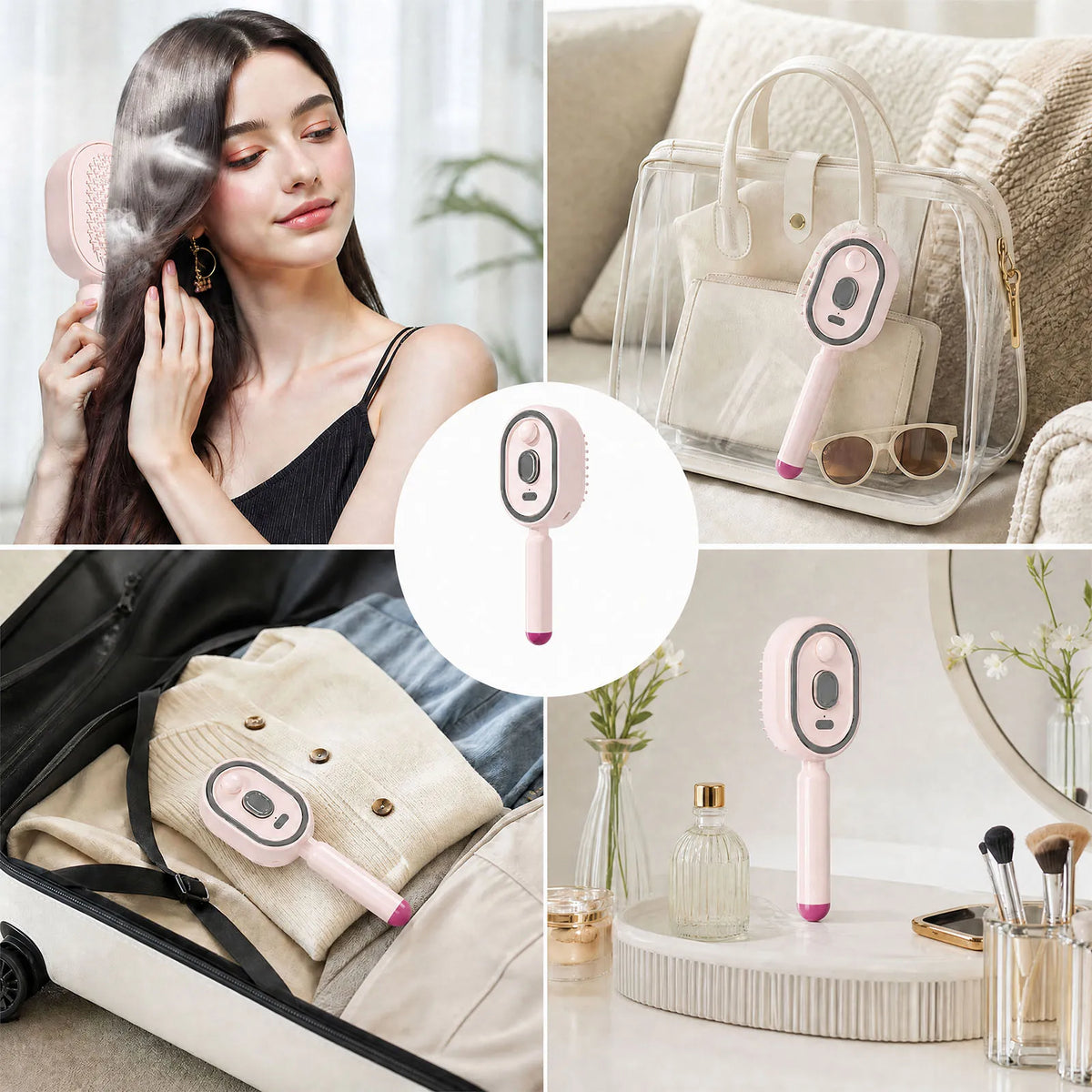 Electric Spray Hair Brush with Self-Cleaning Bristles, USB-C Rechargeable Detangling Comb