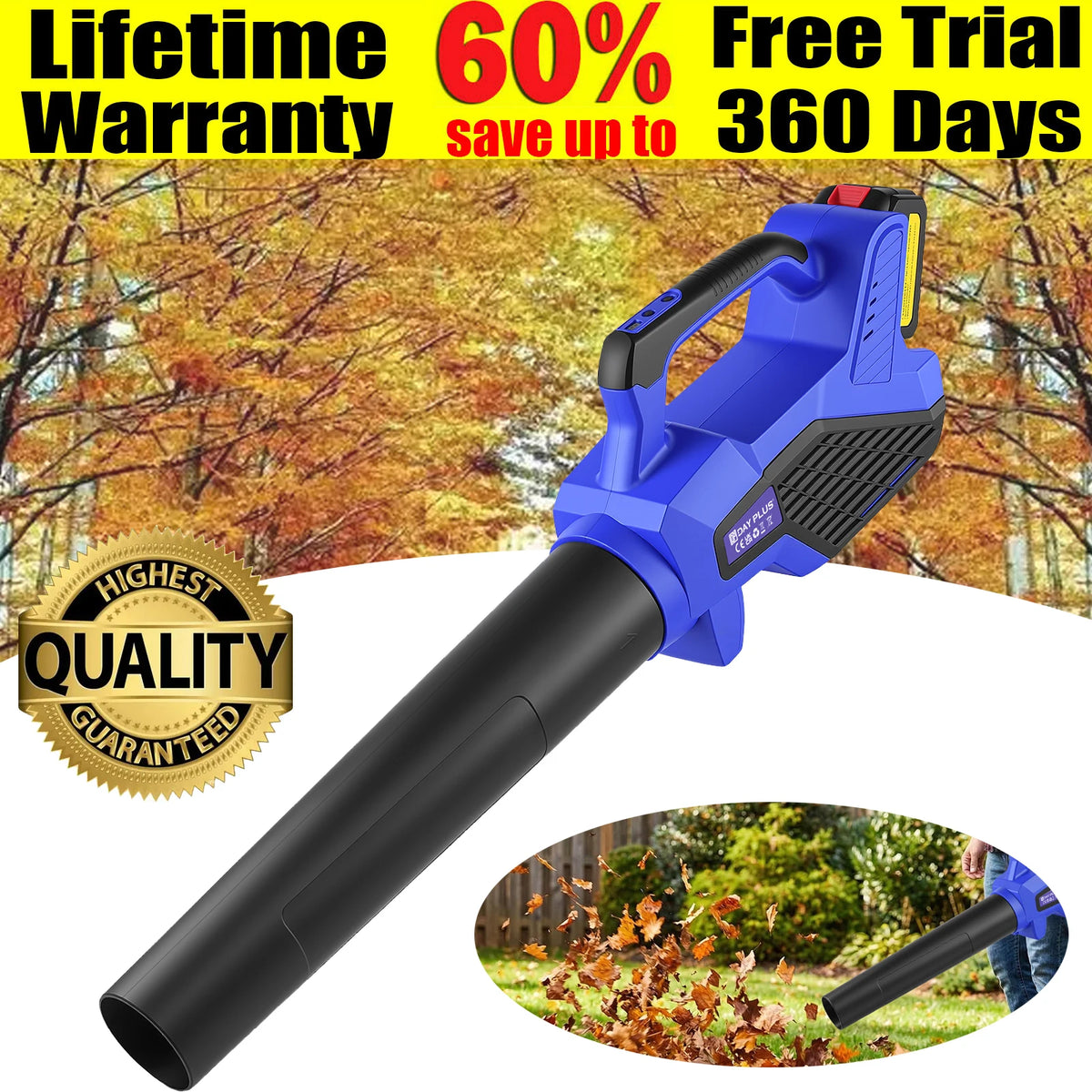 Cordless Leaf Blower with 2.0Ah Battery and Charger, 6-Speed Lightweight Garden Blower