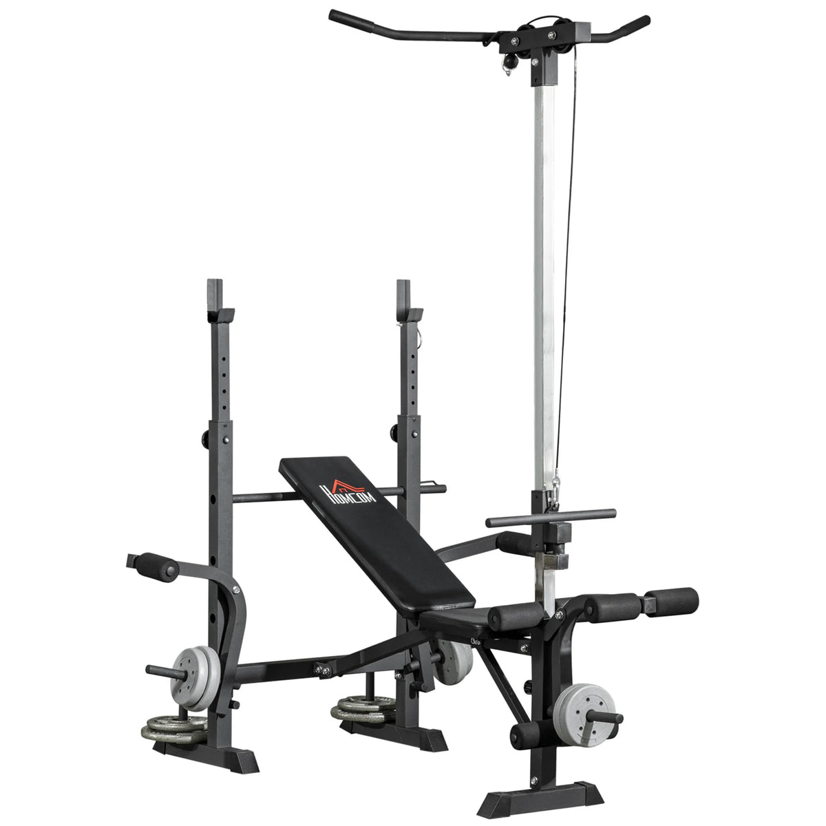 Adjustable Weight Bench with Pulley System and Squat Rack, Multi-Station Home Gym Bench
