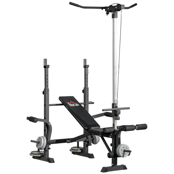 Adjustable Weight Bench with Pulley System and Squat Rack, Multi-Station Home Gym Bench