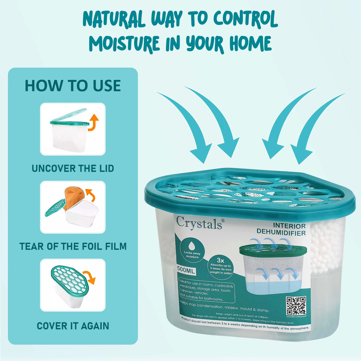 Damp Trap Moisture Absorber for Wardrobes, Caravans and Small Spaces