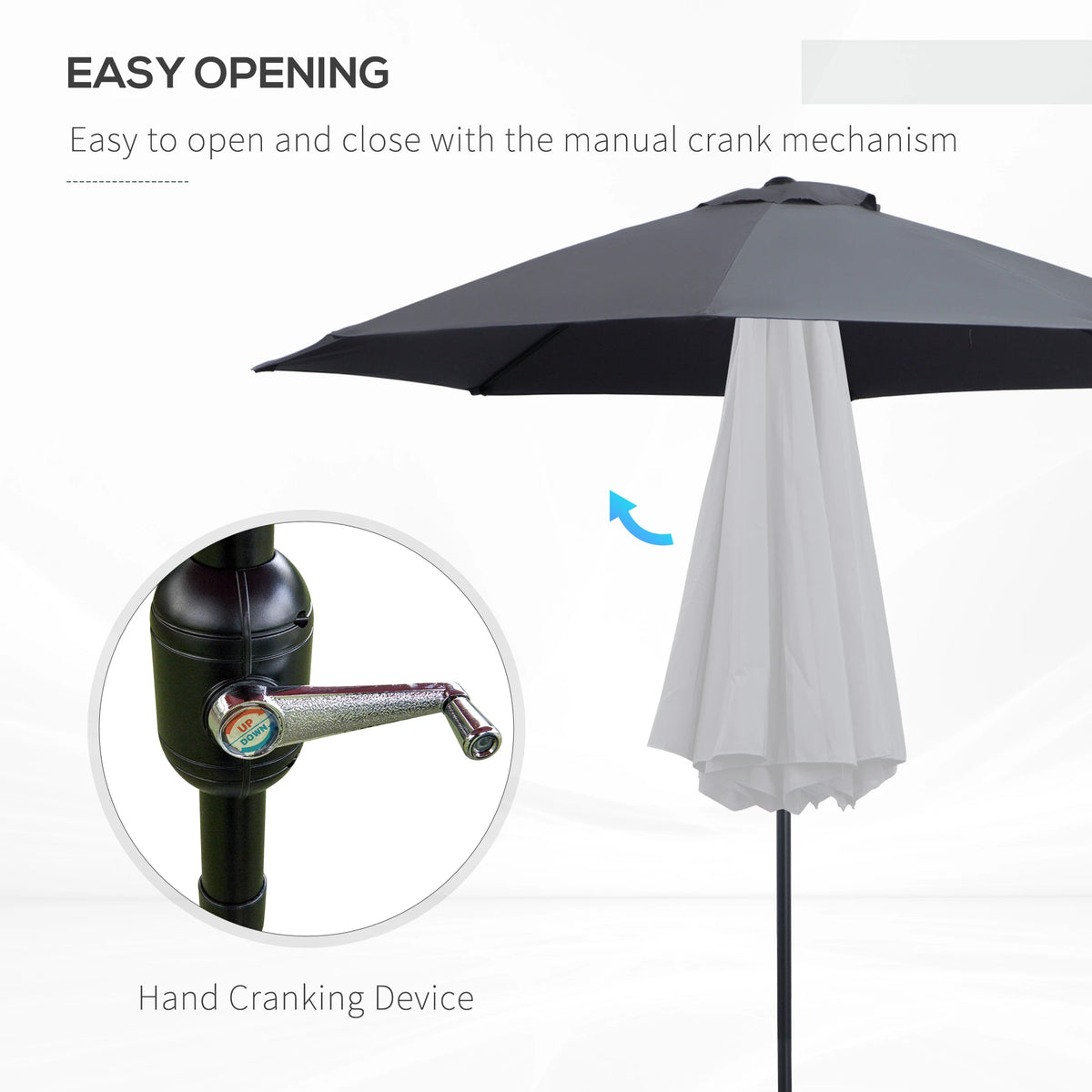Garden Parasol, 2.7M Patio Sun Umbrella, Tilt Shade Shelter Canopy with Aluminium Frame, Charcoal Grey