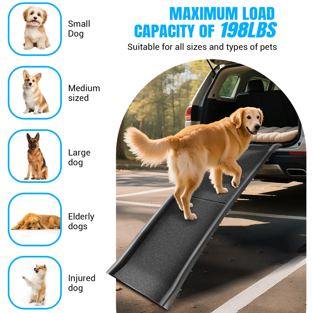 Folding Dog Ramp for Cars and SUVs Portable Non Slip Pet Ramp Lightweight 3.8kg for Large and Small Dogs
