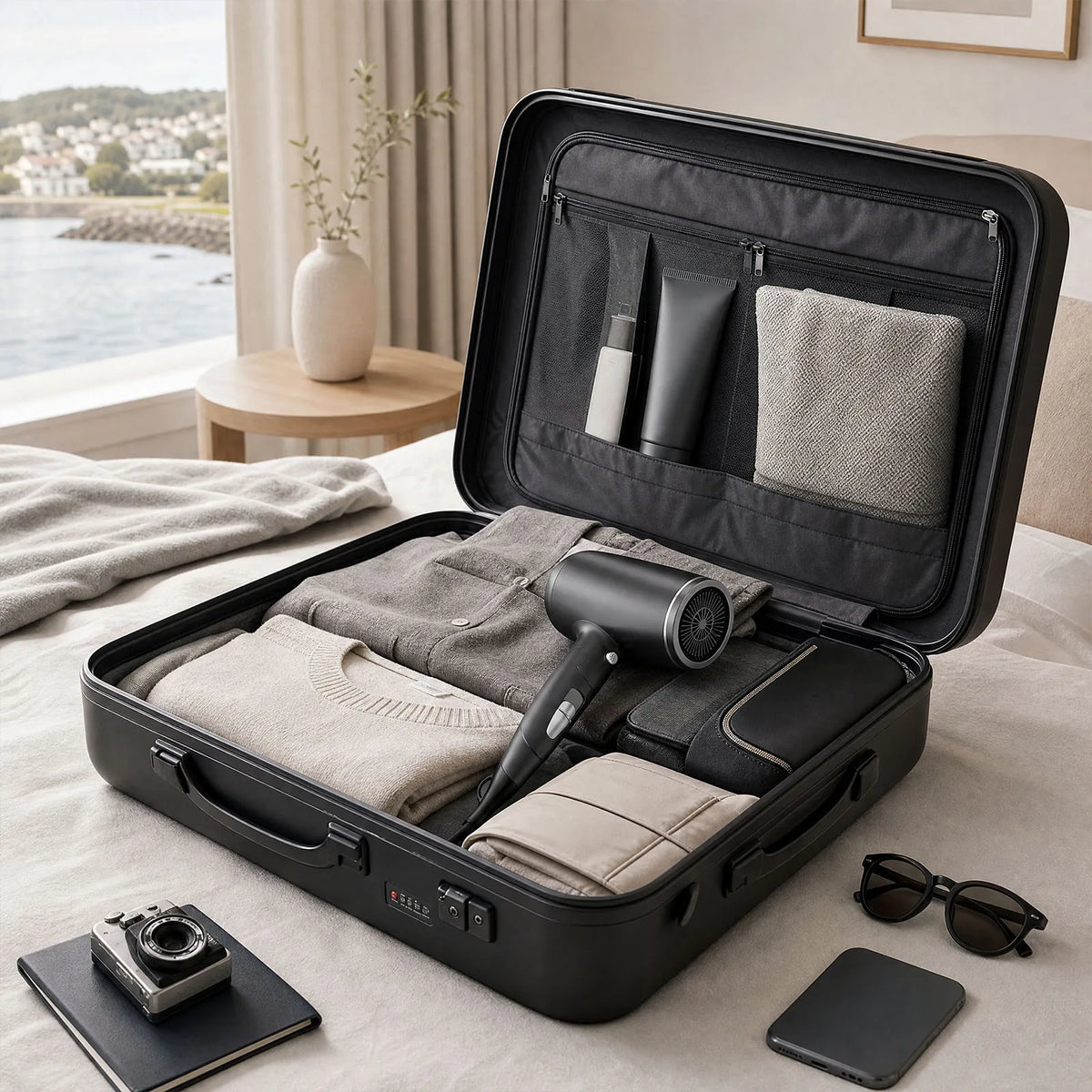 2000W Folding Travel Hair Dryer with Constant Temperature and Cool Air, UK Plug
