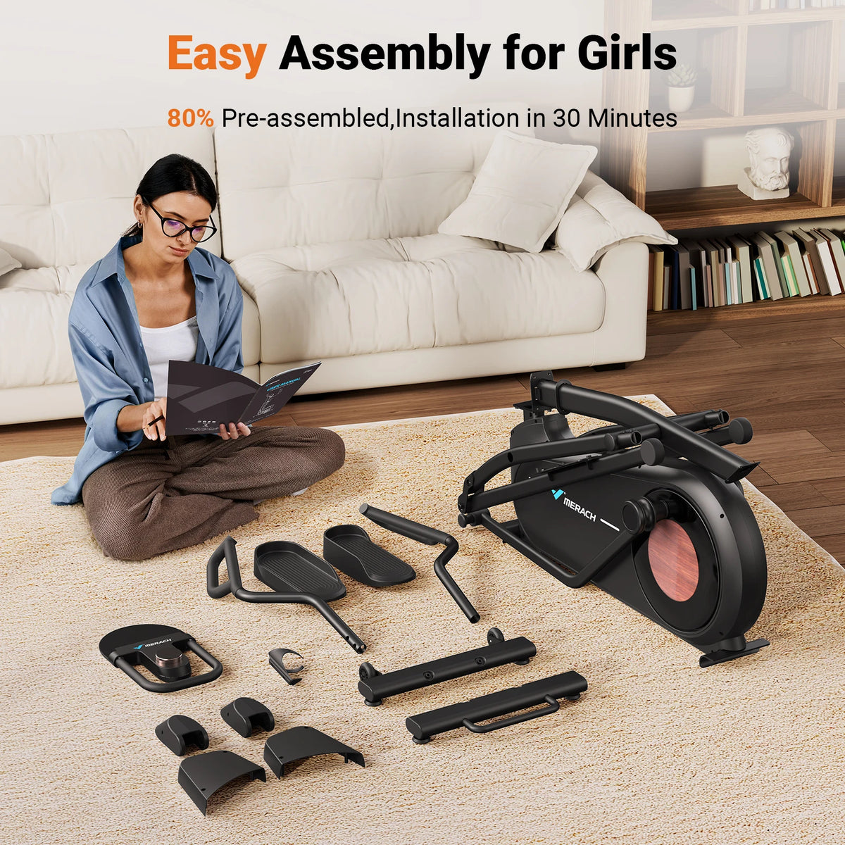18.5 Inch Stride Elliptical Cross Trainer – Ultra Quiet Magnetic Resistance Home Exercise Machine