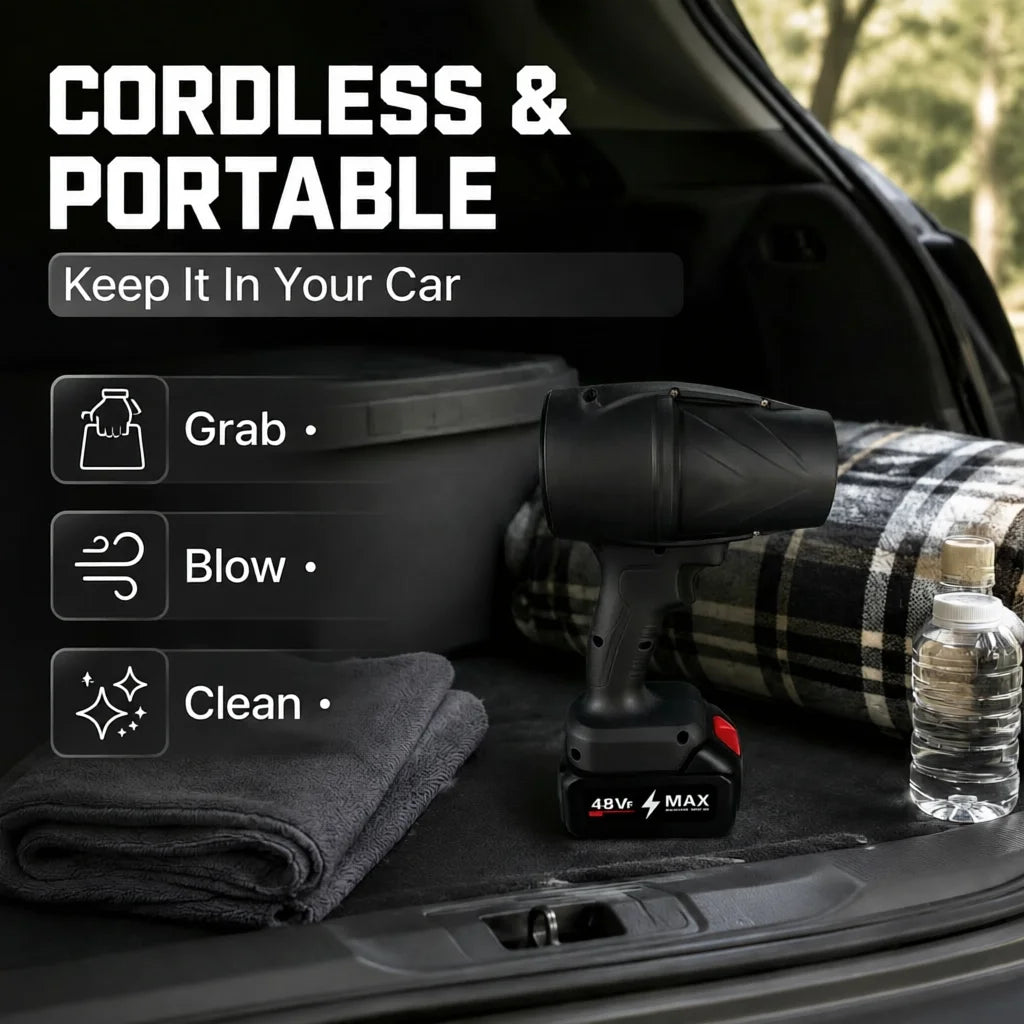 Cordless Turbo Air Blower with Battery and Charger, Handheld Jet Blower for Car, Garden and PC Cleaning