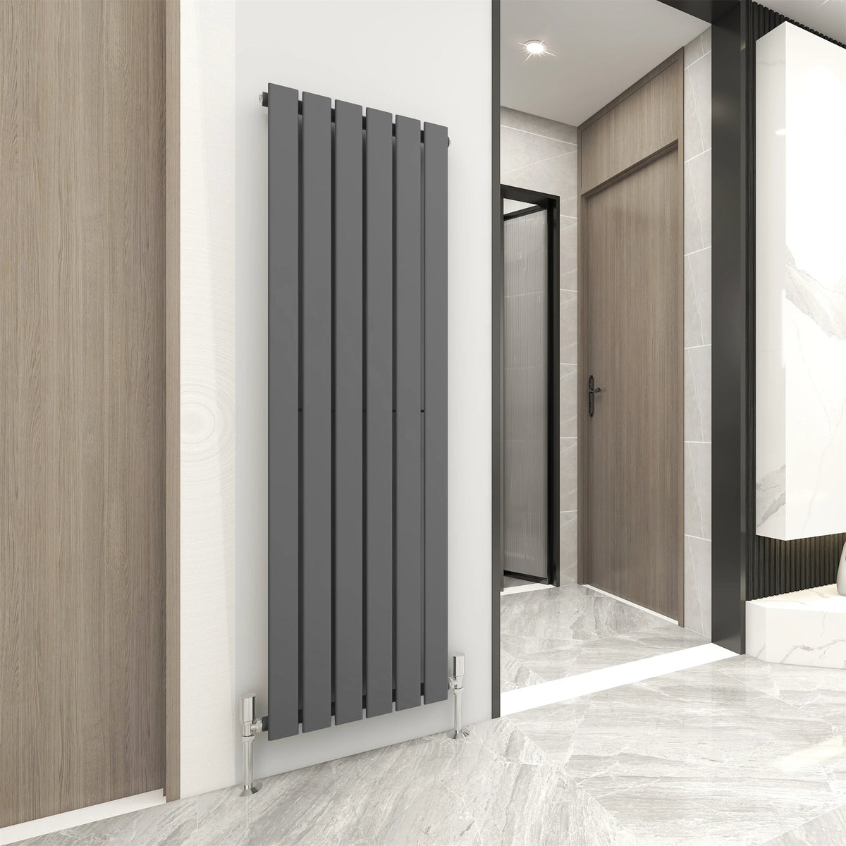 Designer Flat Panel Radiator 1600 x 408mm, Single Panel Vertical Central Heating Radiator