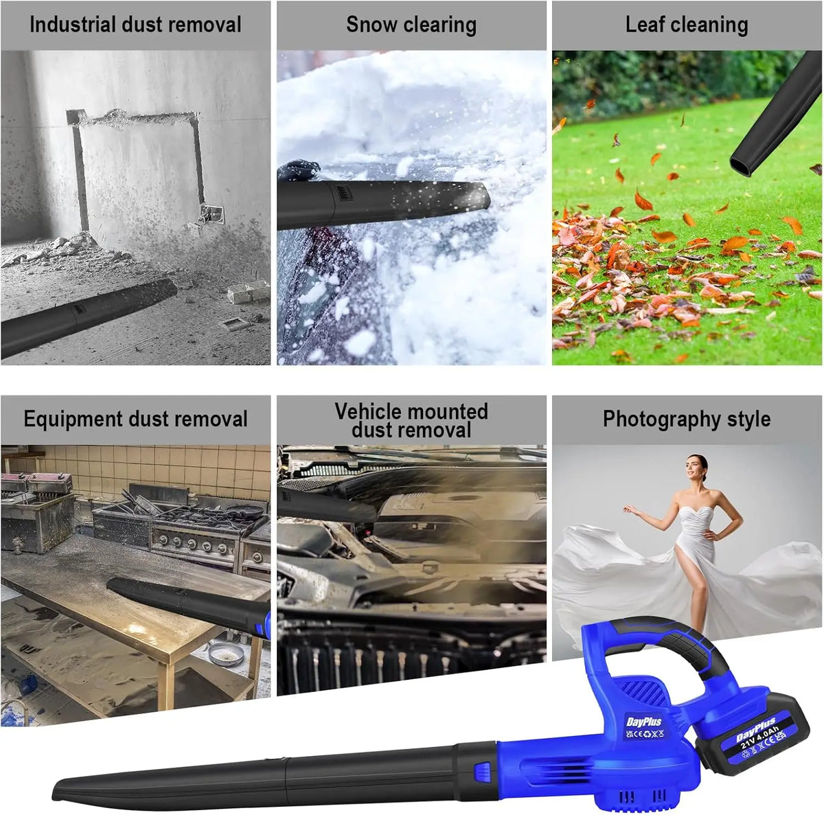 Cordless Leaf Blower with 4.0Ah Battery and Charger, 220CFM with 2 Detachable Tubes