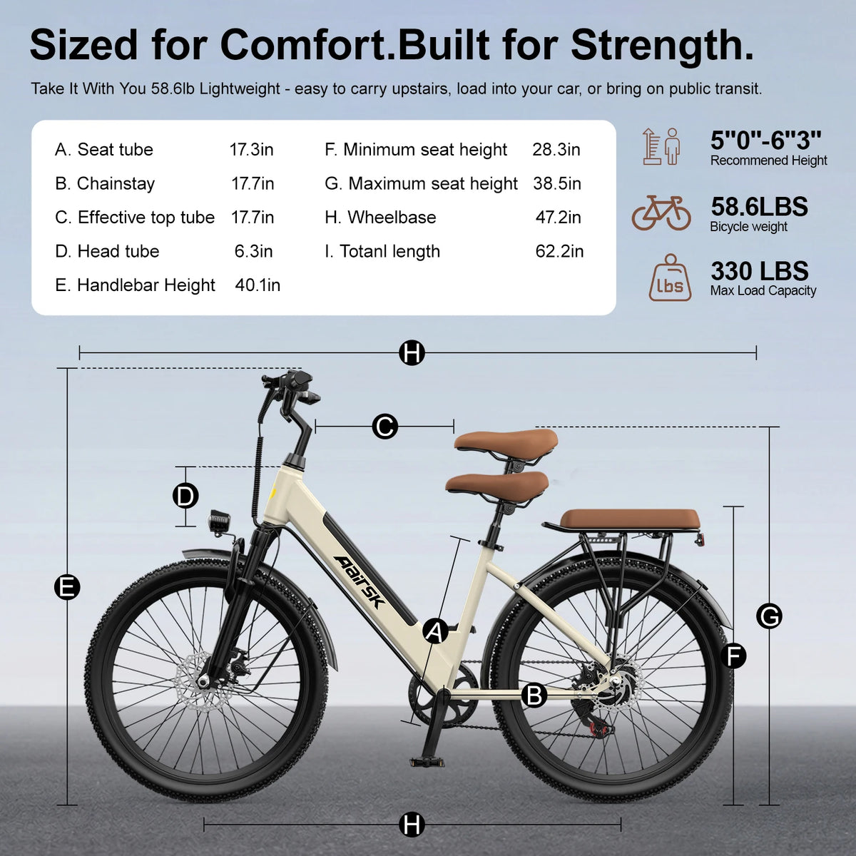26 Inch Step-Through Electric Bike with 250W Motor, 36V 13Ah Removable Battery, Shimano 7-Speed and NFC Unlock