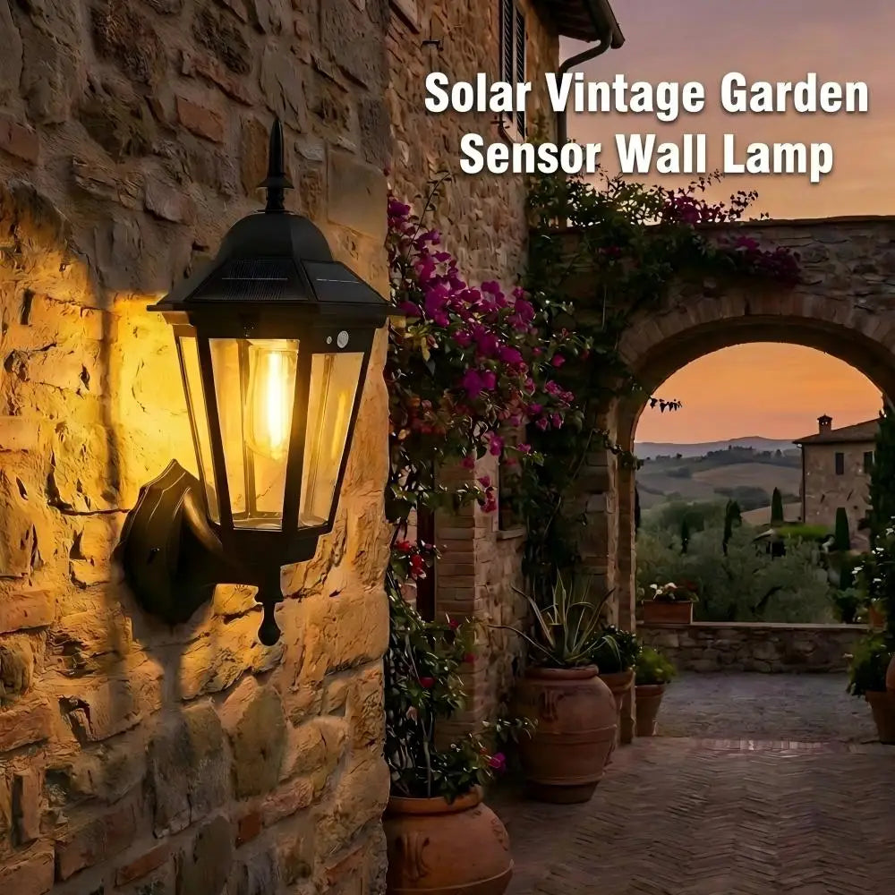 Solar Garden Wall Light Outdoor LED Motion Sensor Waterproof Retro Wall Lamp for Patio Courtyard Street