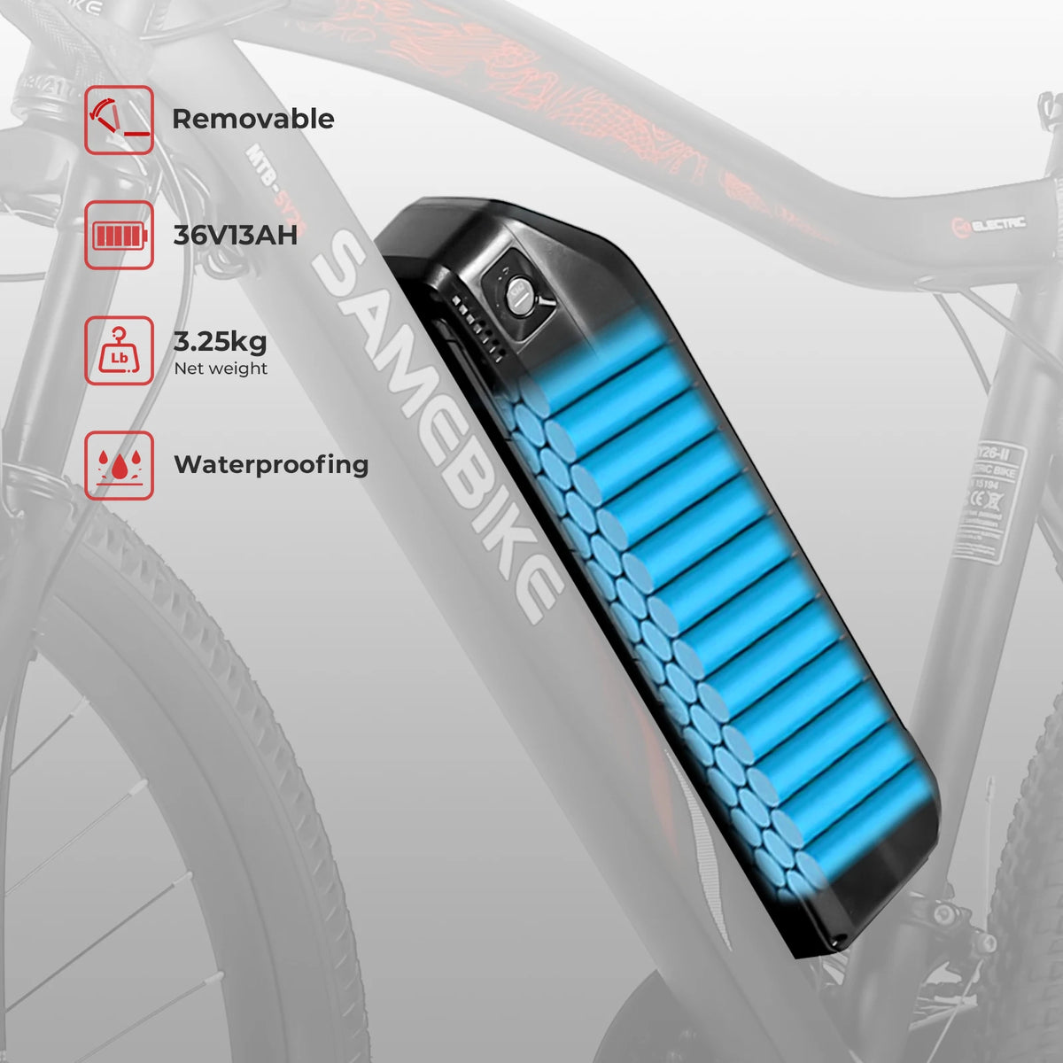 SY26-II 26 Inch Electric Mountain Bike with Aluminium Frame, 36V 13Ah Removable Battery and 21-Speed Gears