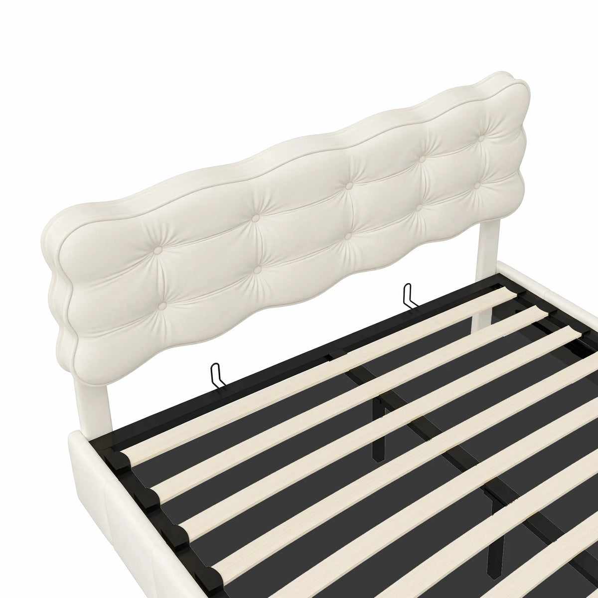 Beige Velvet 135 x 190cm Double Bed, Gas-Lift Storage Bed with Motion-Sensor LED Light, Mattress Not Included