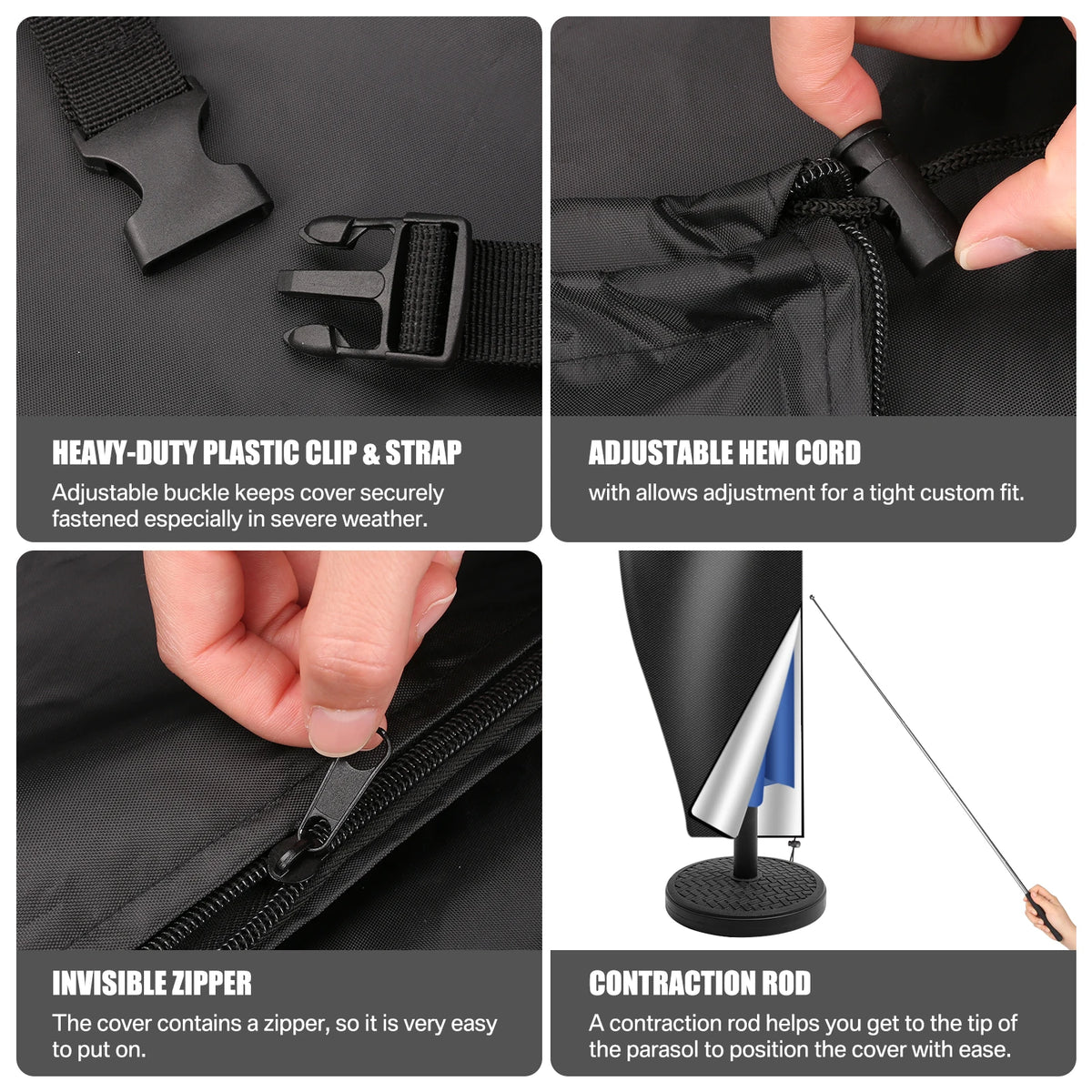 Umbrella Cover for Outdoor Parasols, 210D Oxford Fabric, Waterproof Windproof Anti-UV Garden Parasol Protector