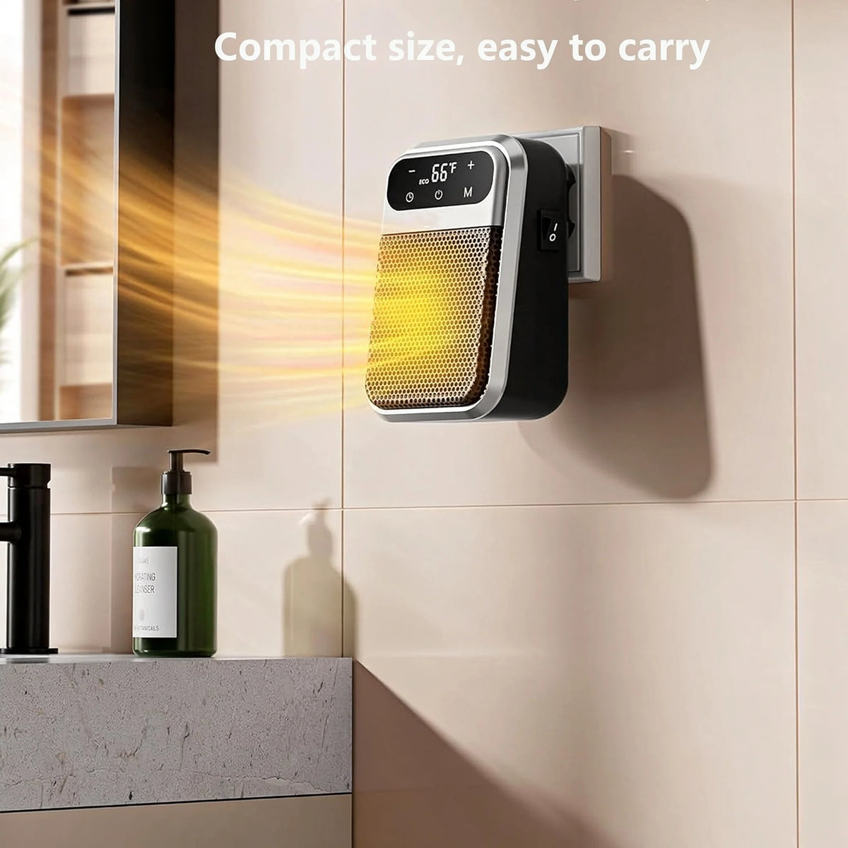 800W Plug-in Ceramic Heater with 12-Hour Timer, Compact Wall Socket Heater