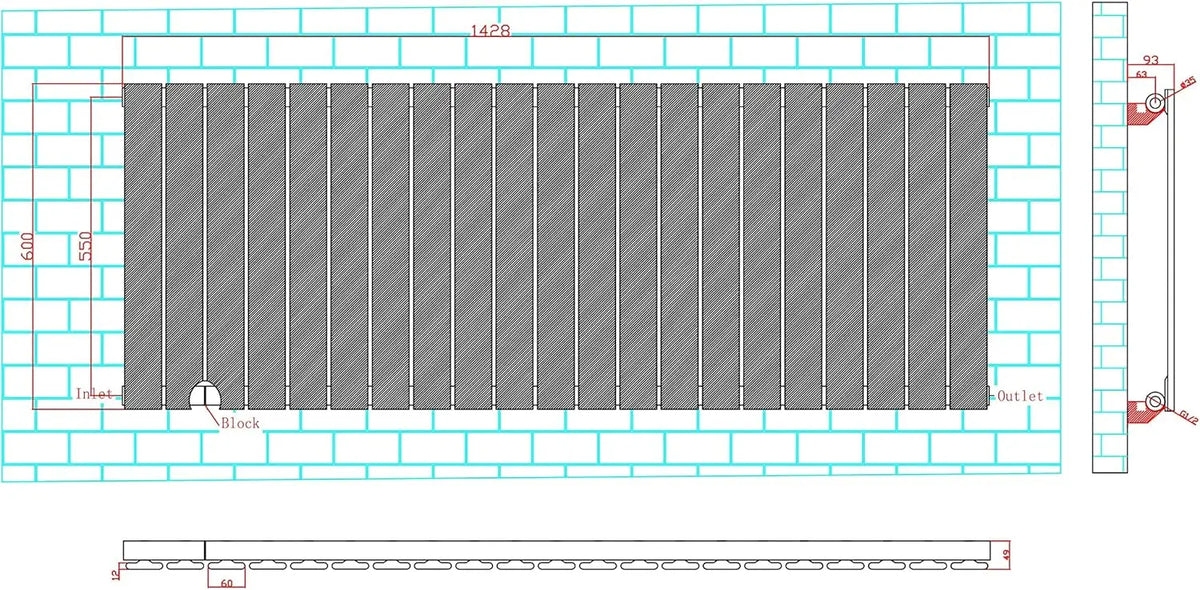 Designer Flat Panel Radiator 600 x 1428mm, Single Panel Central Heating Radiator