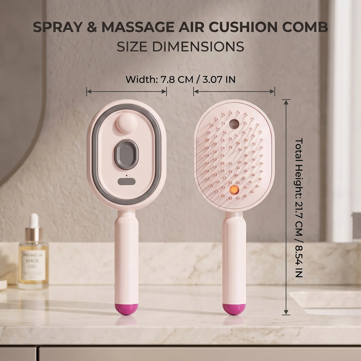 Electric Spray Massage Comb with 10ml Mist Tank, Self-Cleaning Anti-Tangle Hair Brush, Pink