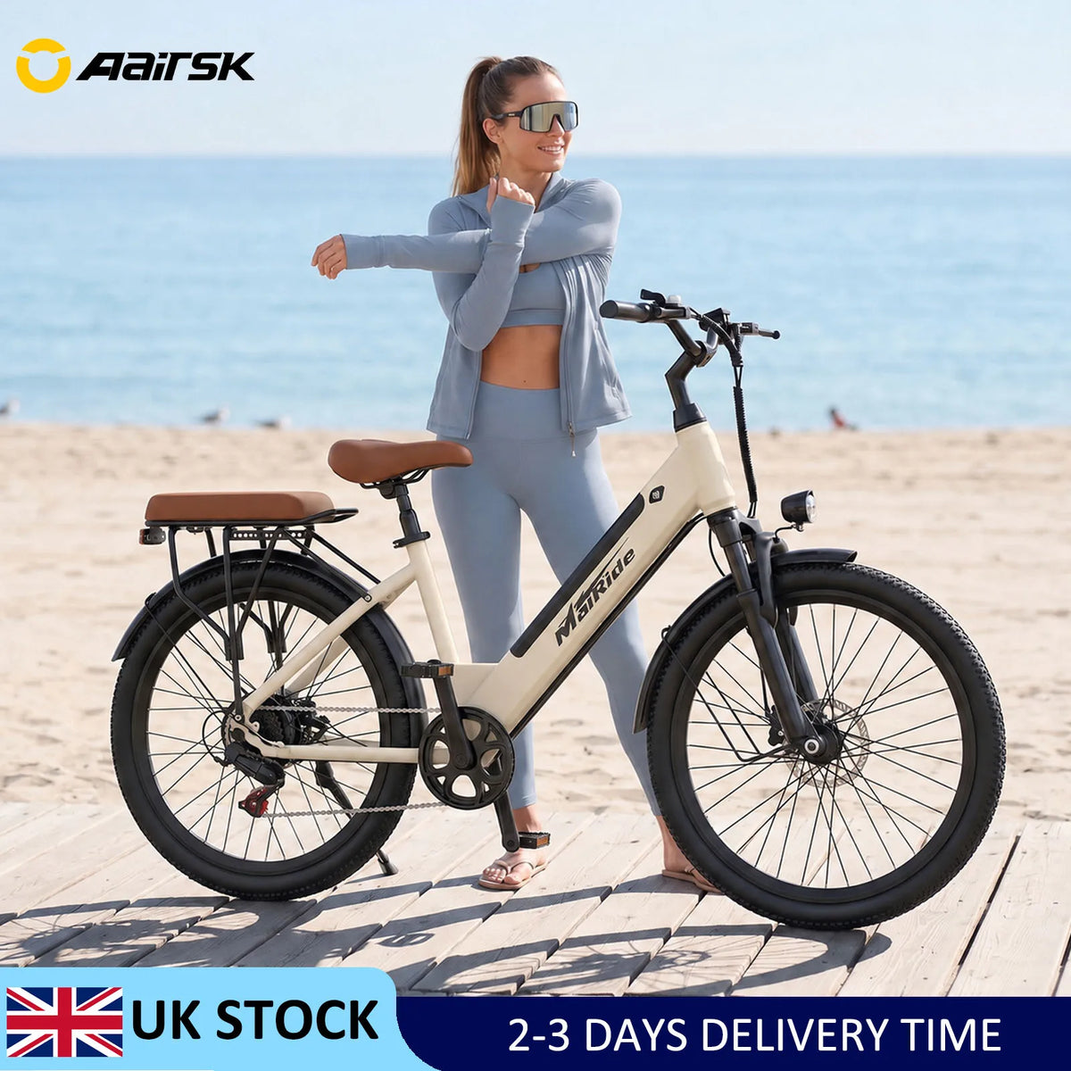 26 Inch Step-Through Electric Bike with 250W Motor, 36V 13Ah Removable Battery, Shimano 7-Speed and NFC Unlock