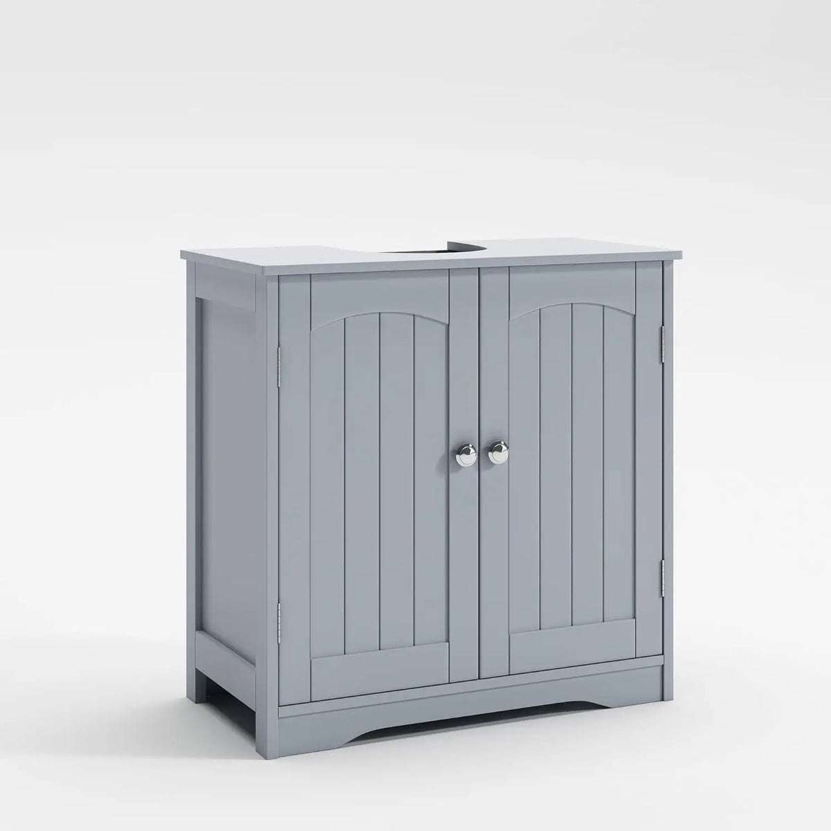 Under Sink Bathroom Cabinet with 2 Doors and Adjustable Shelf | Grey Wooden Basin Cupboard Storage Unit 60cm