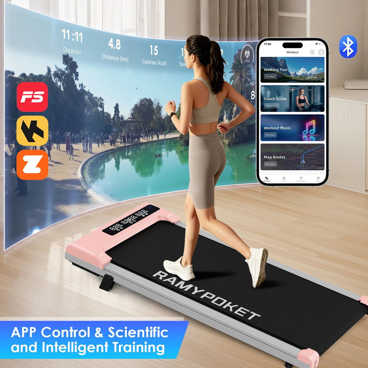 Foldable Walking Pad Treadmill 9% Incline Smart App 1-8KM/H 120kg Capacity LED Display for Home Office