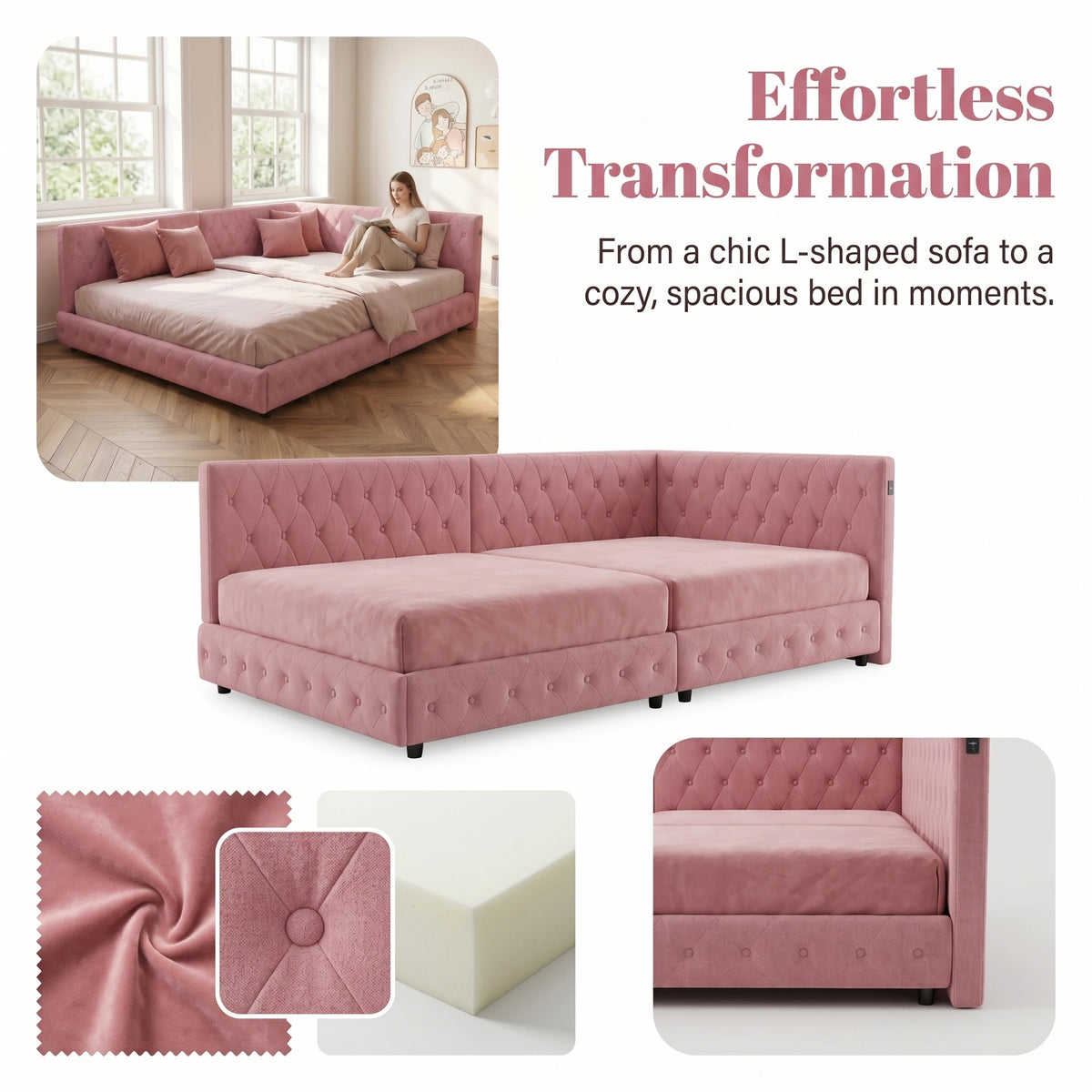 135 x 190cm Upholstered Bed Frame with LED Lighting & USB Charging, Teddy Fleece, Pink or White