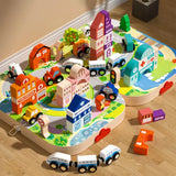 Wooden Building Blocks Set for Toddlers 3D Educational Toy Magnetic Mini Train DIY House Construction Toy for Ages 0-12