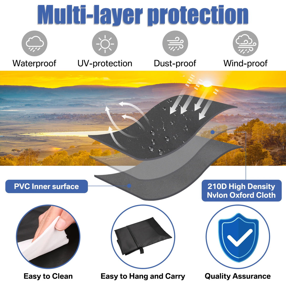 Umbrella Cover for Outdoor Parasols, 210D Oxford Fabric, Waterproof Windproof Anti-UV Garden Parasol Protector