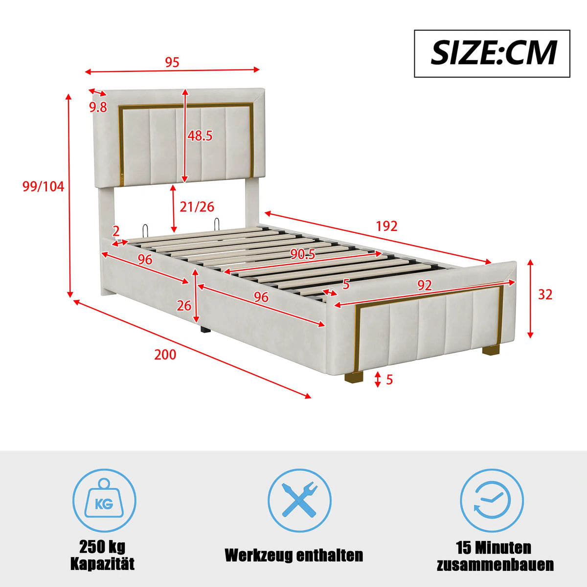 3ft Single Velvet Upholstered Bed Frame with Hydraulic Storage, Padded Headboard, Black or White