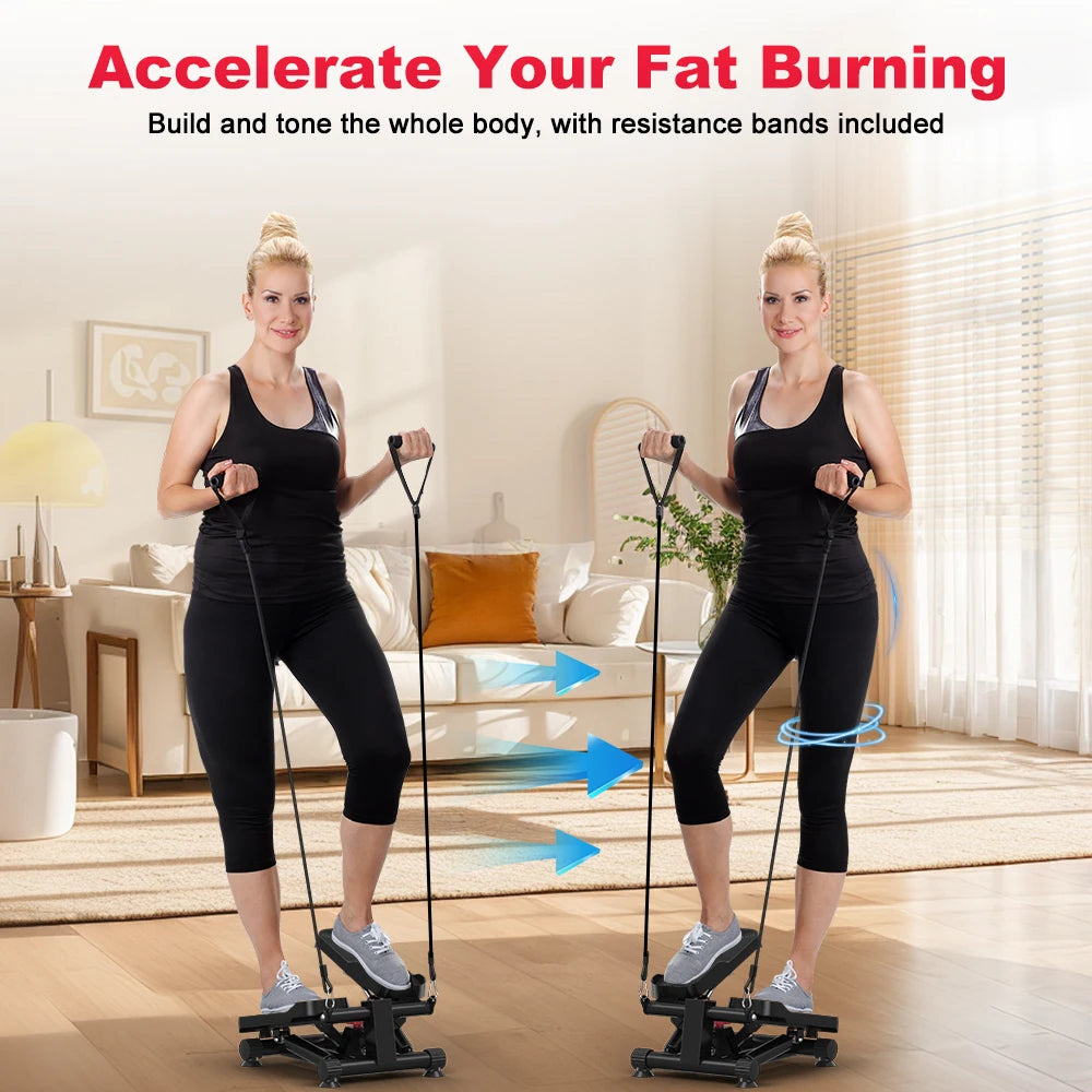 Mini Stepper Exercise Machine with Resistance Bands – Low Impact Stair Stepper for Home Cardio Fitness