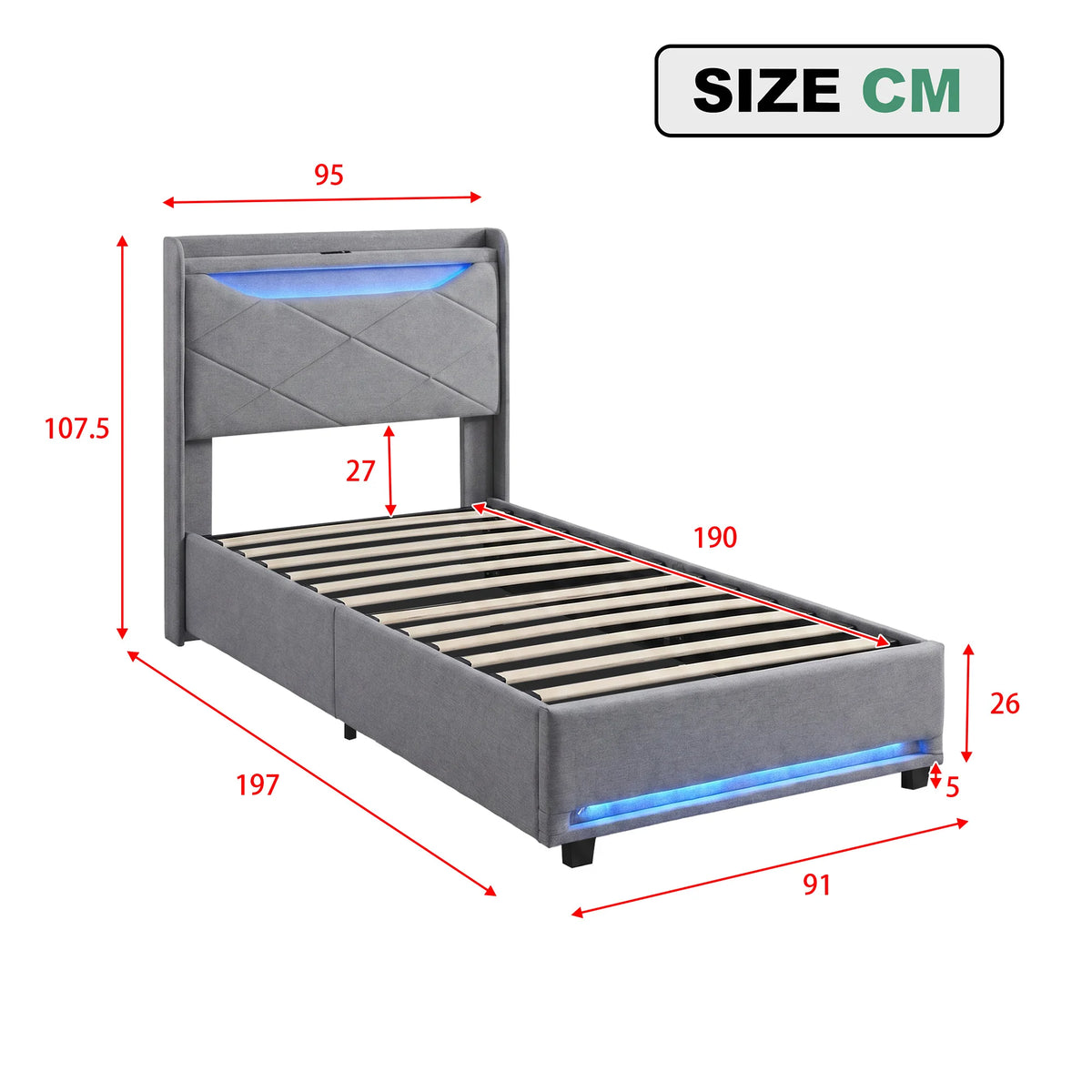 Ottoman Bed Frame with Lift-Up Storage, Grey Linen Upholstered Headboard – Single, Double & King Sizes