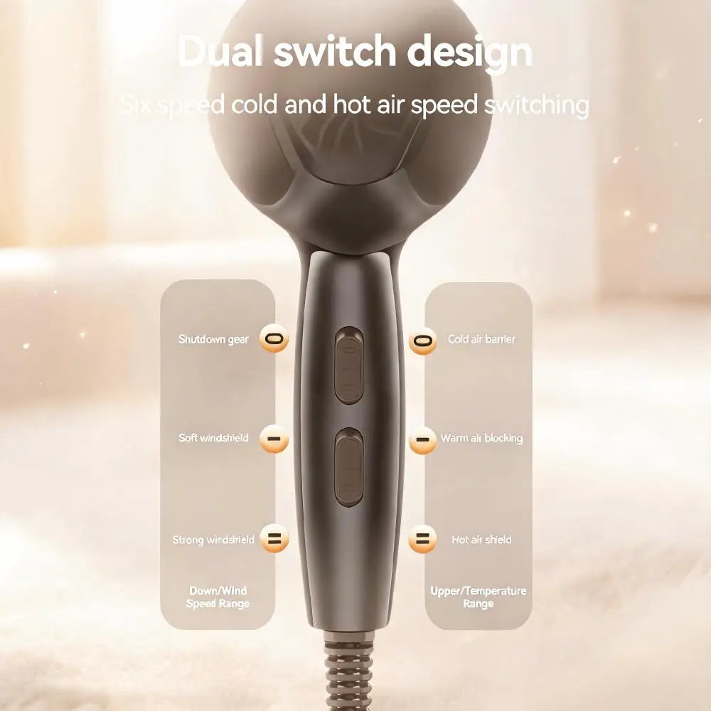 1800W Ionic Hair Dryer with 6 Speed Settings, Overheat Protection and Nozzle, Black and Gold