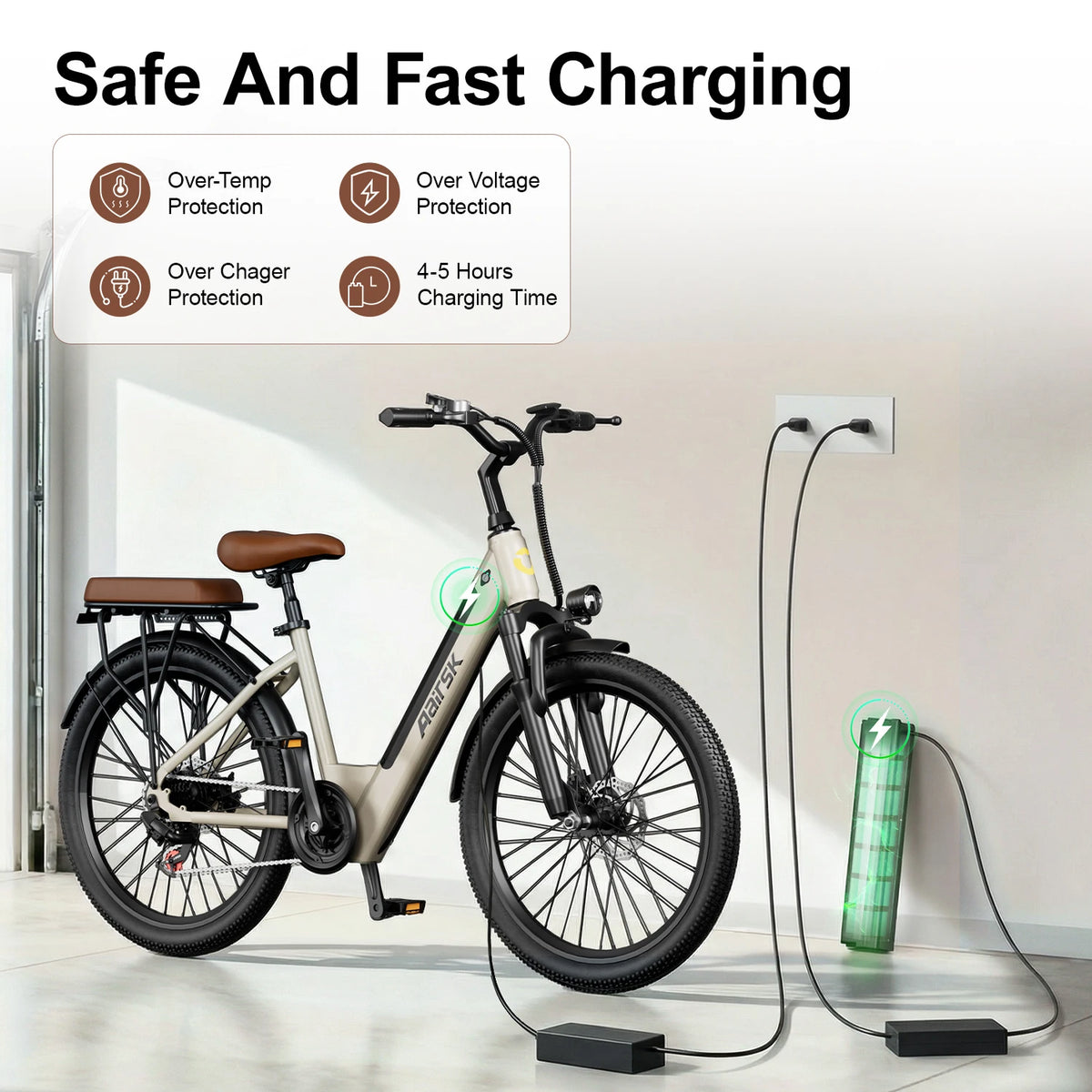 26 Inch Step-Through Electric Bike with 250W Motor, 36V 13Ah Removable Battery, Shimano 7-Speed and NFC Unlock
