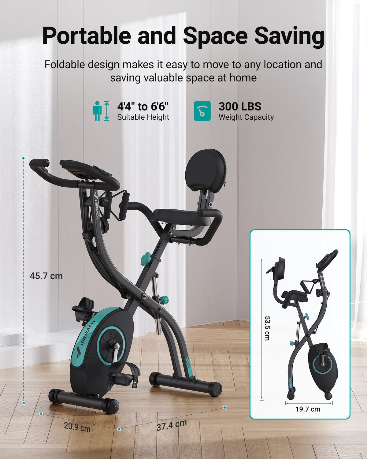 4 in 1 Folding Exercise Bike with Magnetic Resistance – Indoor Stationary Bike Adjustable Seat 300lbs Capacity