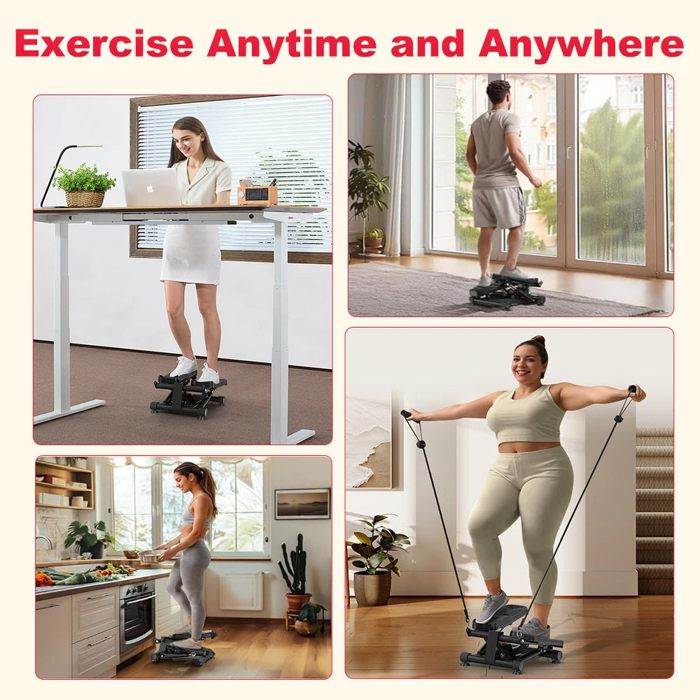 Mini Stepper Exercise Machine with Resistance Bands – Low Impact Stair Stepper for Home Cardio Fitness