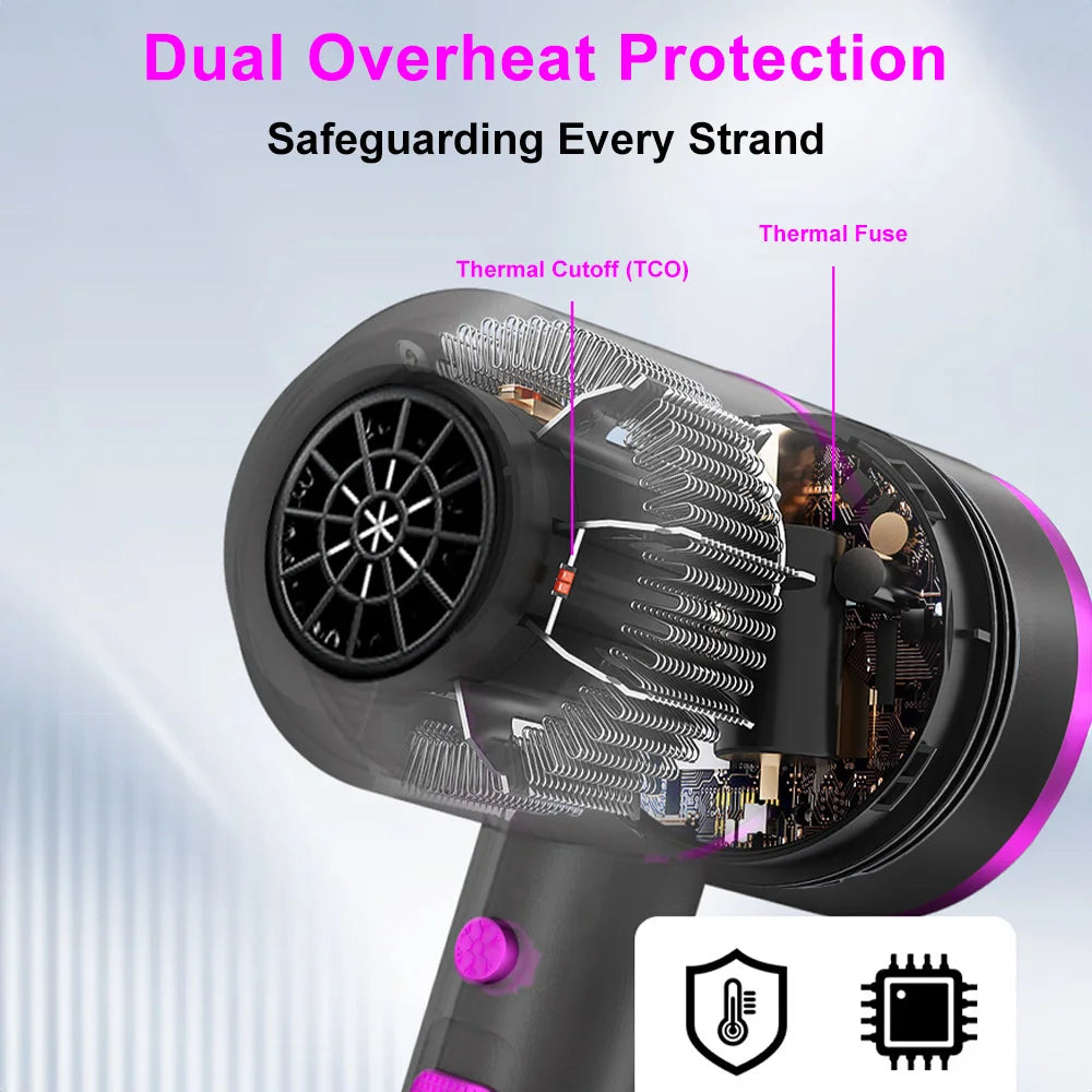 1500W Salon Hair Dryer with 57°C Constant Temperature, Concentrator and Diffuser, UK Plug
