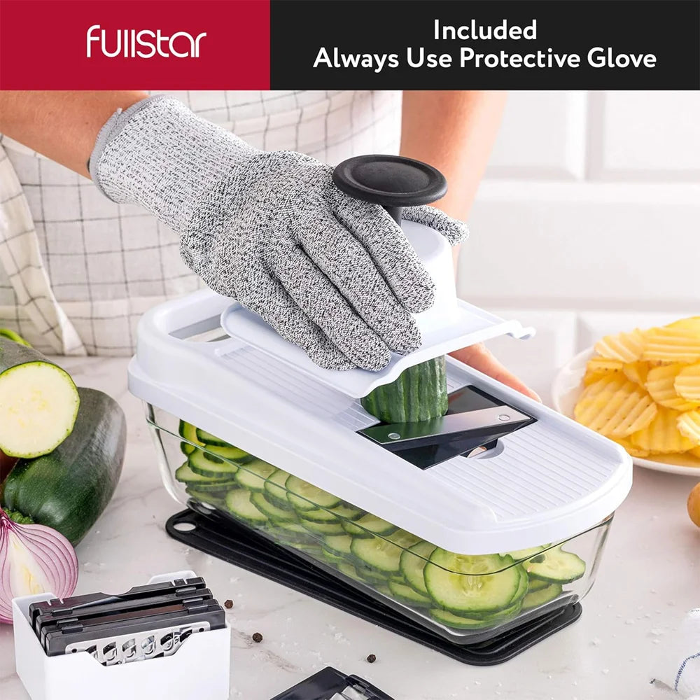 6-in-1 Vegetable Chopper Slicer and Peeler with Food Container | Multi-Blade Salad Chopper with Hand Guard
