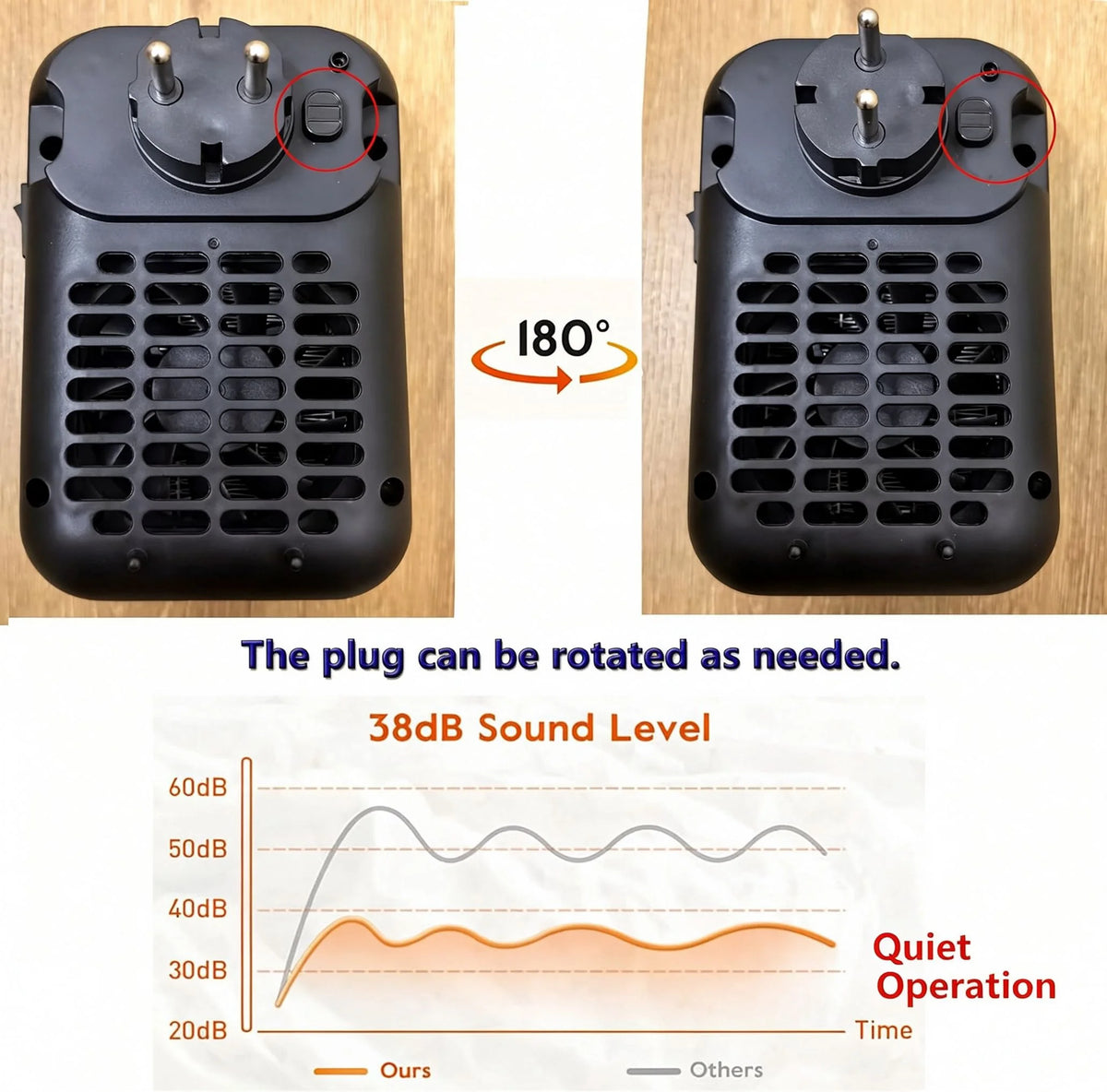 800W Plug-in Ceramic Heater with 12-Hour Timer, Compact Wall Socket Heater
