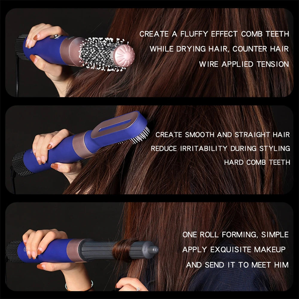 5 in 1 Hot Air Styler with Interchangeable Brush Heads, 3 Heat Settings, UK Plug, Pink