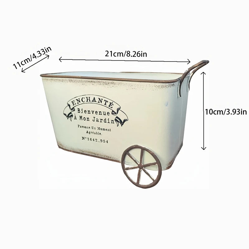 Wheelbarrow Shaped Flower Pot 21x11x10cm Wrought Iron Vintage Planter for Indoor Outdoor Succulents Rustic Decor