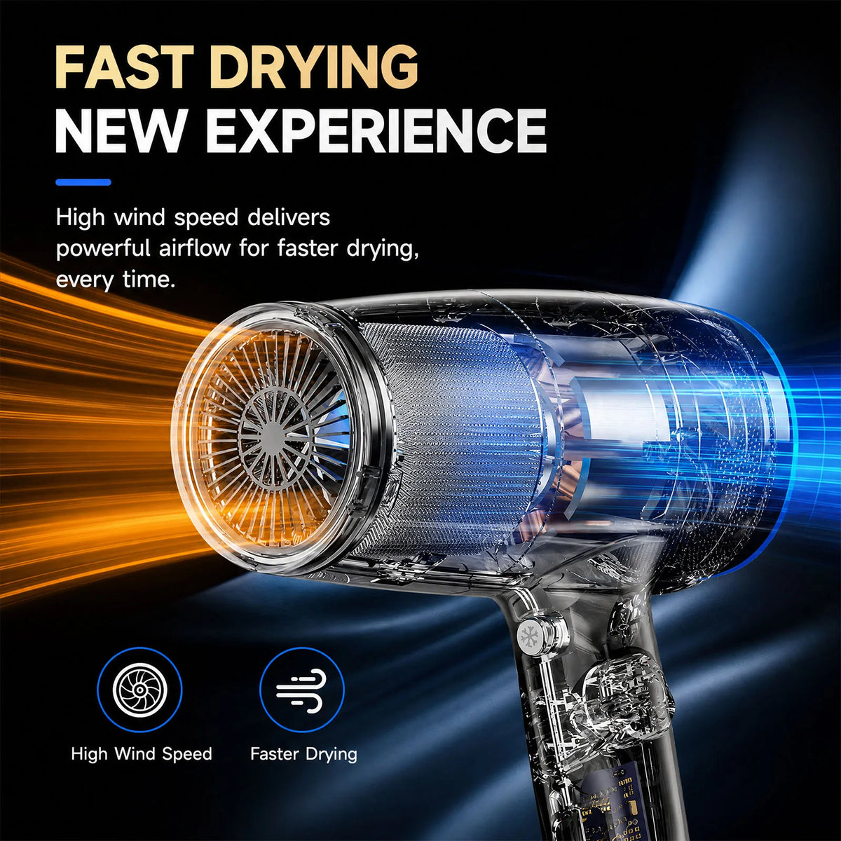 2000W Folding Travel Hair Dryer with Constant Temperature and Cool Air, UK Plug