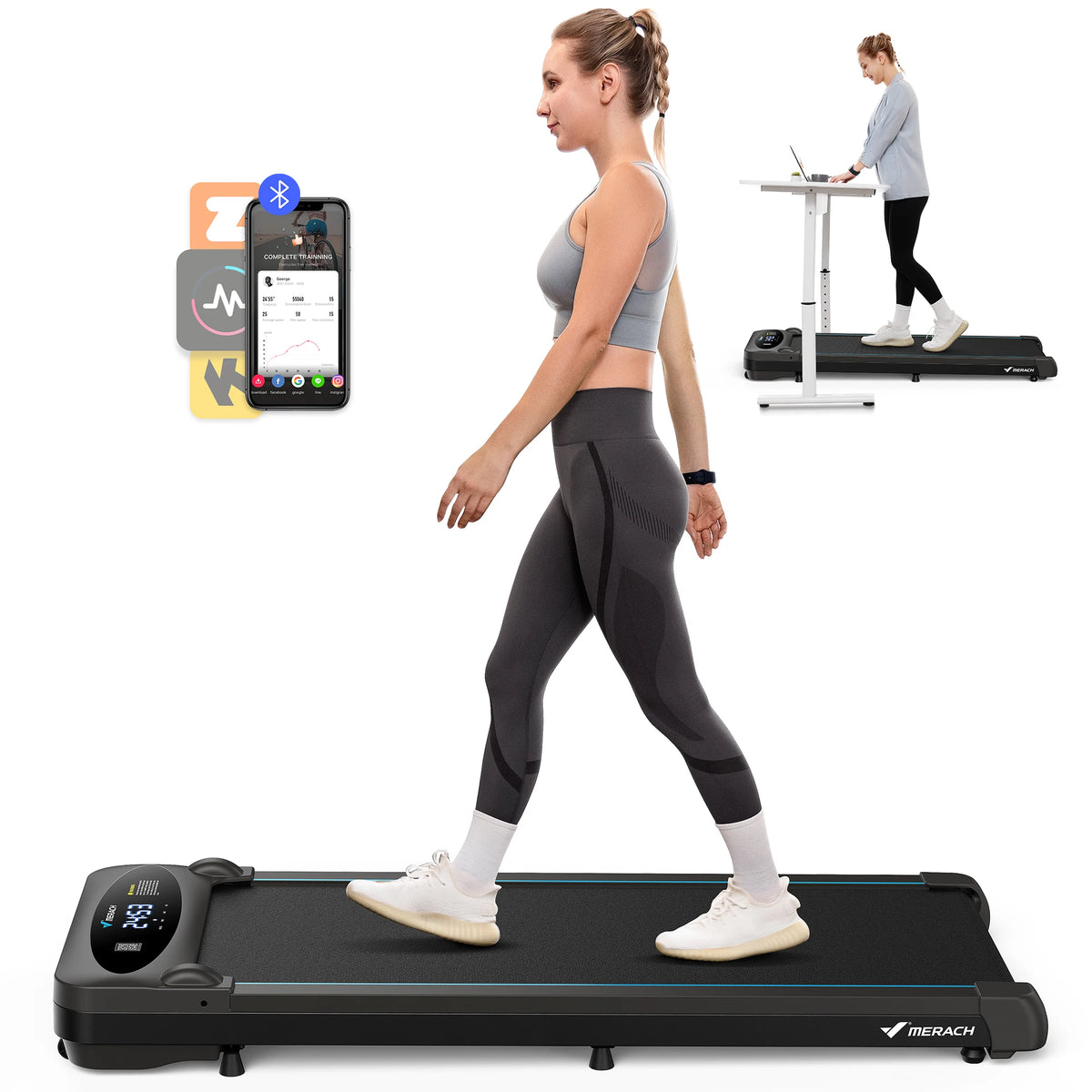 MERACH Under Desk Walking Pad Treadmill 2.75HP 265lbs Capacity Magnetic Remote LED Display Non-Assembly Black