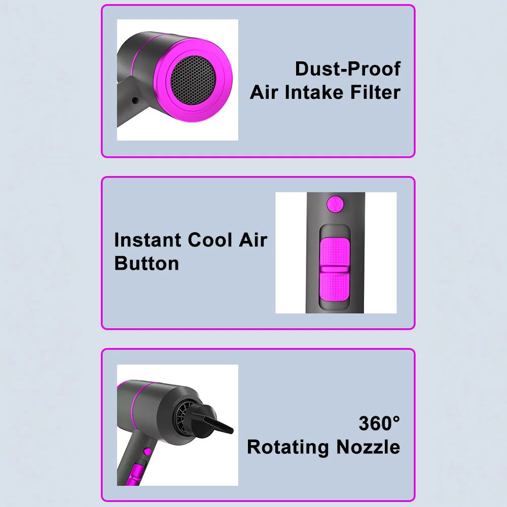 1500W Salon Hair Dryer with 57°C Constant Temperature, Concentrator and Diffuser, UK Plug