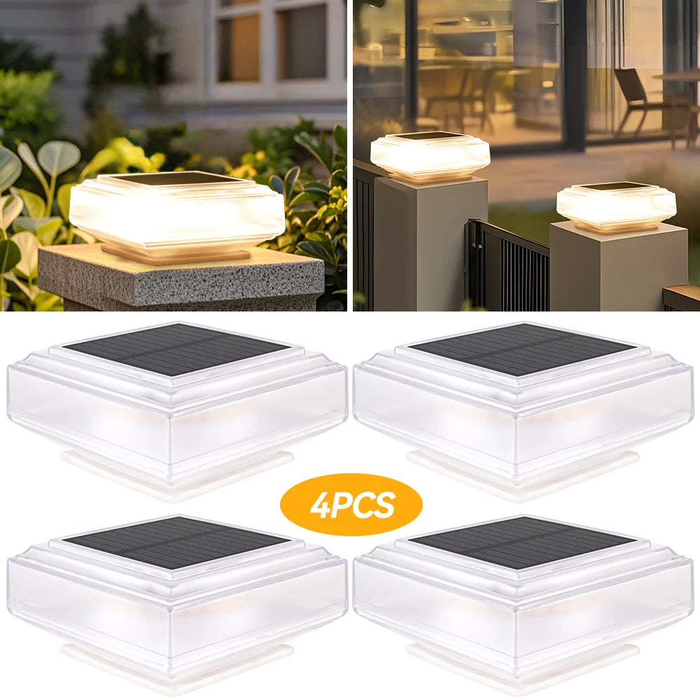 Solar Post Cap Lights Outdoor LED Fence Pillar Lamp Waterproof Garden Patio Walkway Lawn Decor